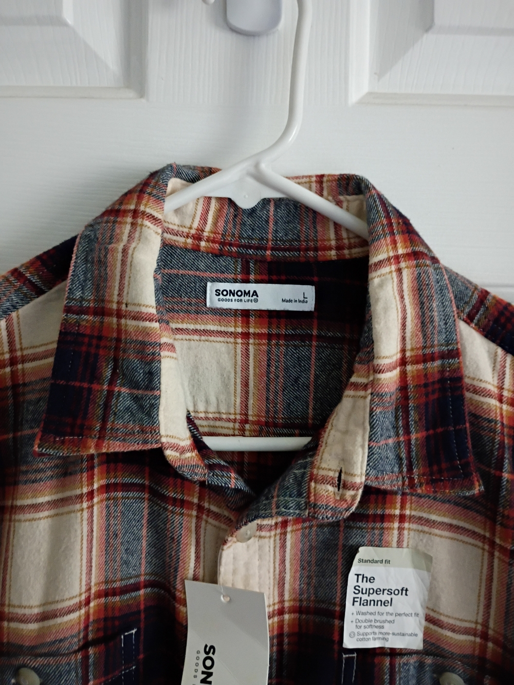 Sonoma Men's Beige Plaid Flannel Shirt - Picture 5 of 8